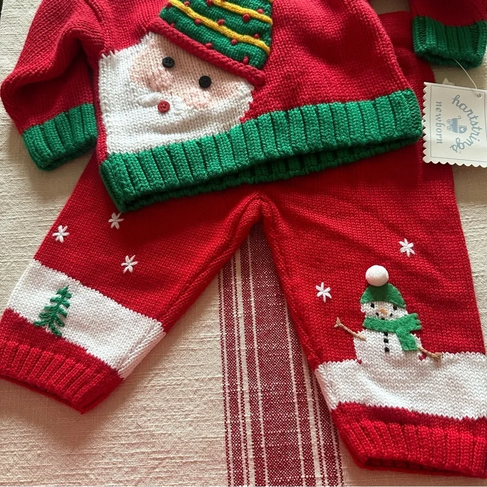 Vintage Hartstrings NEW Christmas SANTA Knit Sweater Outfit Newborn 6-9 Months